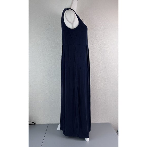 J. Jill women's small navy jersey knit‎ pleated maxi dress casual flowy stretch - Picture 4 of 7